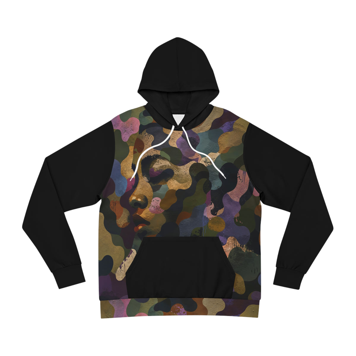 Camouflage Abstract Face Hoodie — All-Over Print Streetwear Pullover