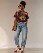 Afrocentric Portrait Tee — Earth-Tone All-Over Print