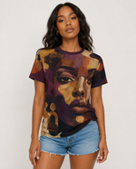 Afrocentric Portrait Tee — Earth-Tone All-Over Print