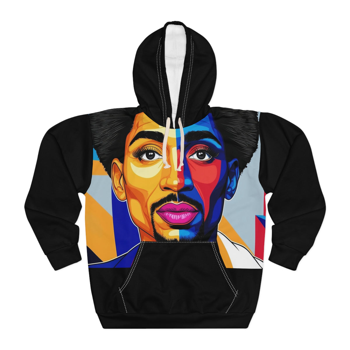 BW Black Man Portrait Pullover Hoodie, Colorful Afro Art Sweatshirt for Women